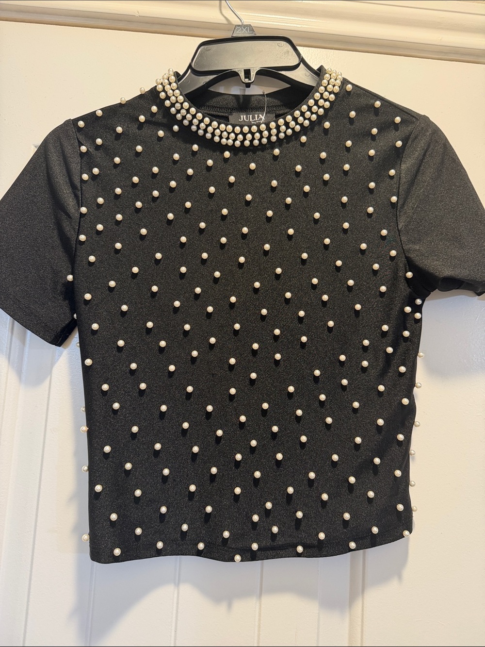Julia Black Pearl Embellished Short-Sleeve Top | Women’s Small